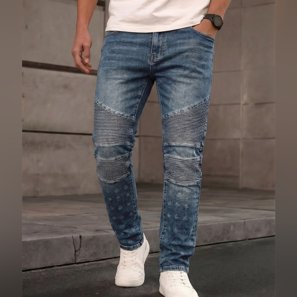 Lakenzie Skinny Jeans Mens M Measures 31x30 Blue Distressed Moto Stretch Denim